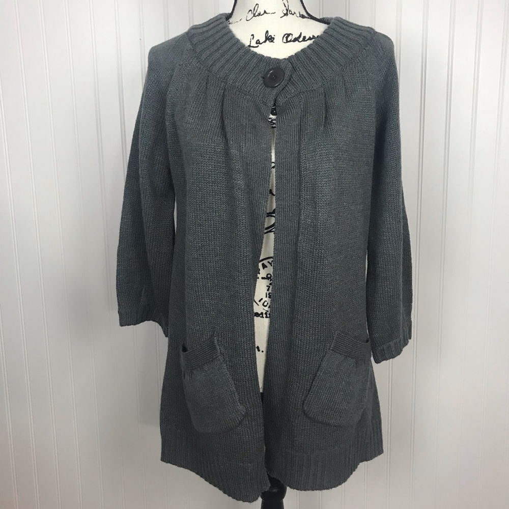 GNW Gray One Button Closure Knit Cardigan -Pockets